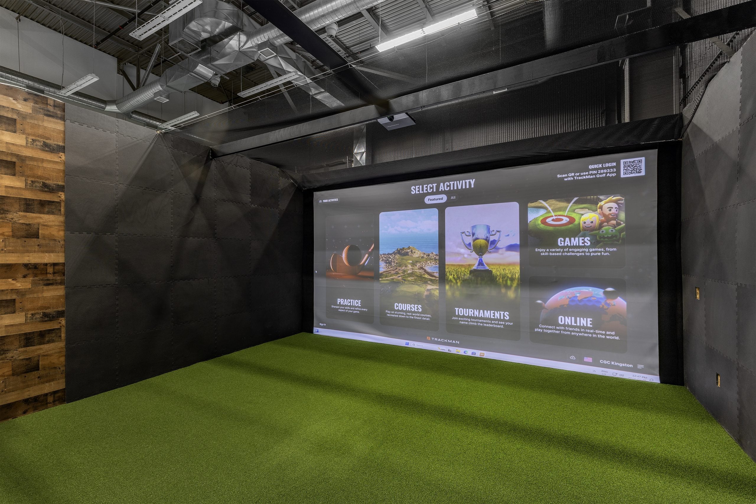 Golf simulator bay at Celtic Golf Centre with TrackMan technology